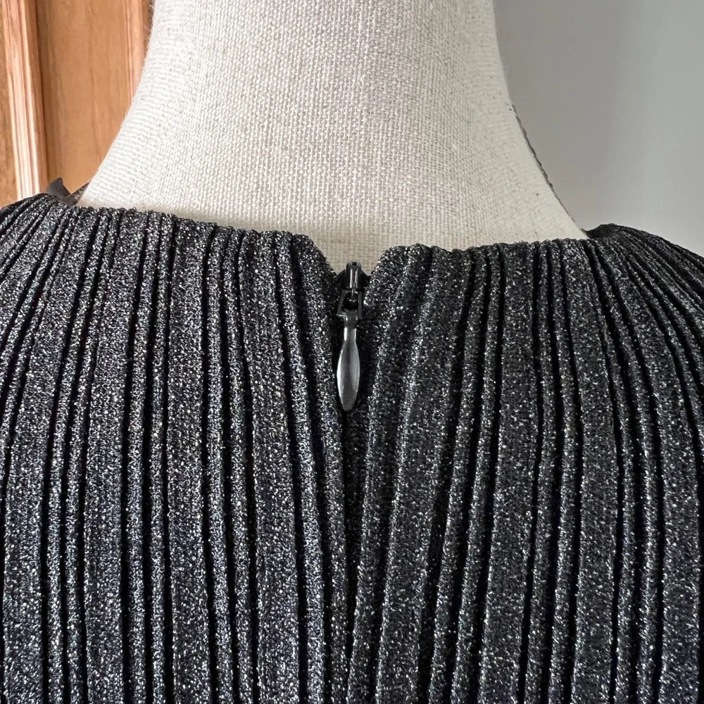 NWT Mac Duggal 30750 Size 6 Black Shimmering 3/4 Sleeve A-line Midi Dress - Picture 11 of 15